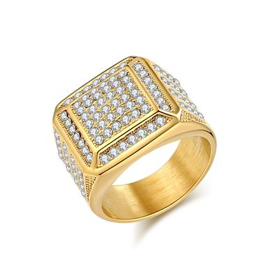 Men's Stainless Steel Hip Hop Cubic Zirconia Rings for Men Luxury Jewelry