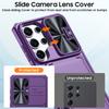 RFID Blocking Phone Case with Wallet Card Holder Raised Bezel and Sliding Lens Cover for Samsung Galaxy S25 Ultra-Purple