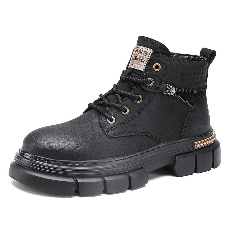 Men's 2024 Autumn/Winter High-Top Martin Boots - British-Style, Thick-Soled, Retro Work Boots with Soft Leather and Sole.