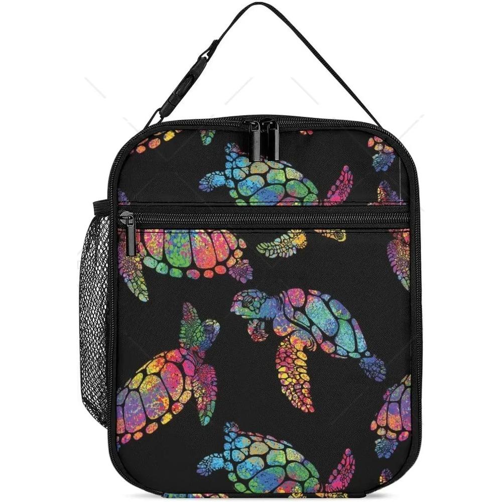

Сумка для ланча с изображением морской черепахи, изолированная сумка для ланча с изображением цветного морского животного для женщин и мужчин, многоразовый портативный ланч-бокс с застежкой-молнией 26x21x11CM серый