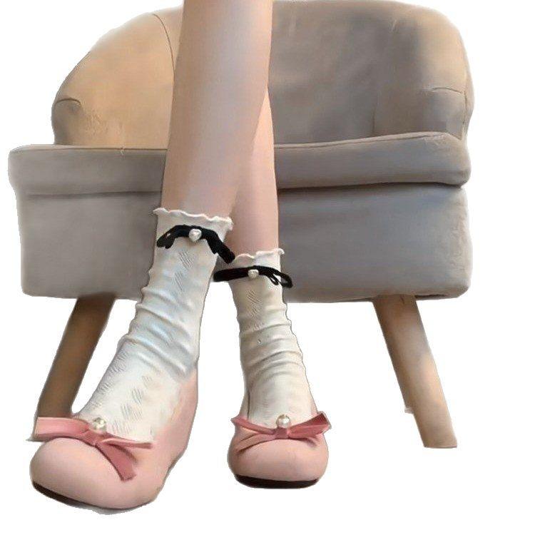 French pink bow inner height increase Mary Jane shoes women's 2025 spring new versatile skirt light mouth single shoes