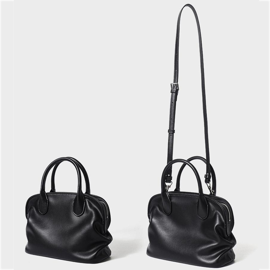 New Bowling Shell Bag Women's Genuine Cowhide Handbag with Pleated Design Large Capacity Crossbody Shoulder Bag for Commute Fashion Daily Use Bag