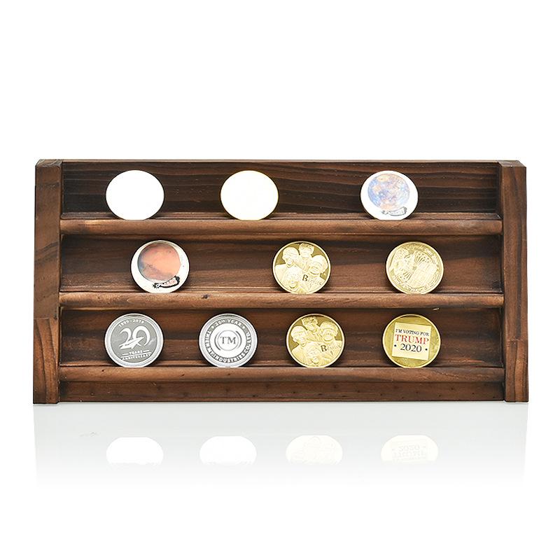 Cross-Border Commemorative Coin Display Stand - Single-Layer Flat Pine Wood Burnt Finish for Coin Display & Authentication.