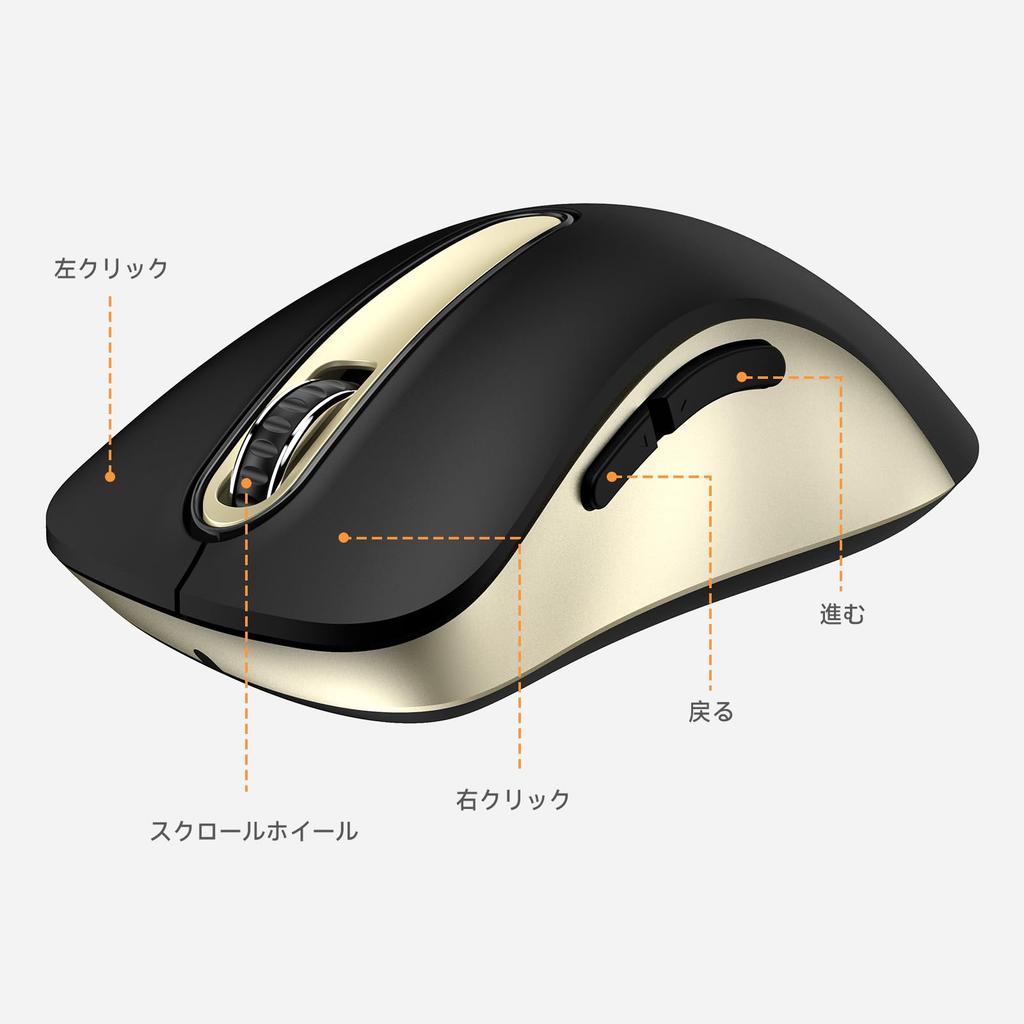 QAF Wireless Ergonomic Comfortable for 1400 DPI Optical Plug and USB Receiver 5 Compatible with Available in Black Gold 2.4GHz Mouse, Design,