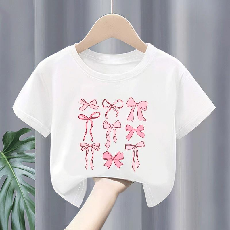 Girls Bow Grid Print Crewneck Short Sleeve Tee 110 белый