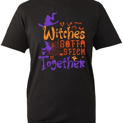 Witches Gotta Stick Together T Shirt Happy Halloween Horror Nightmare Spooky Top