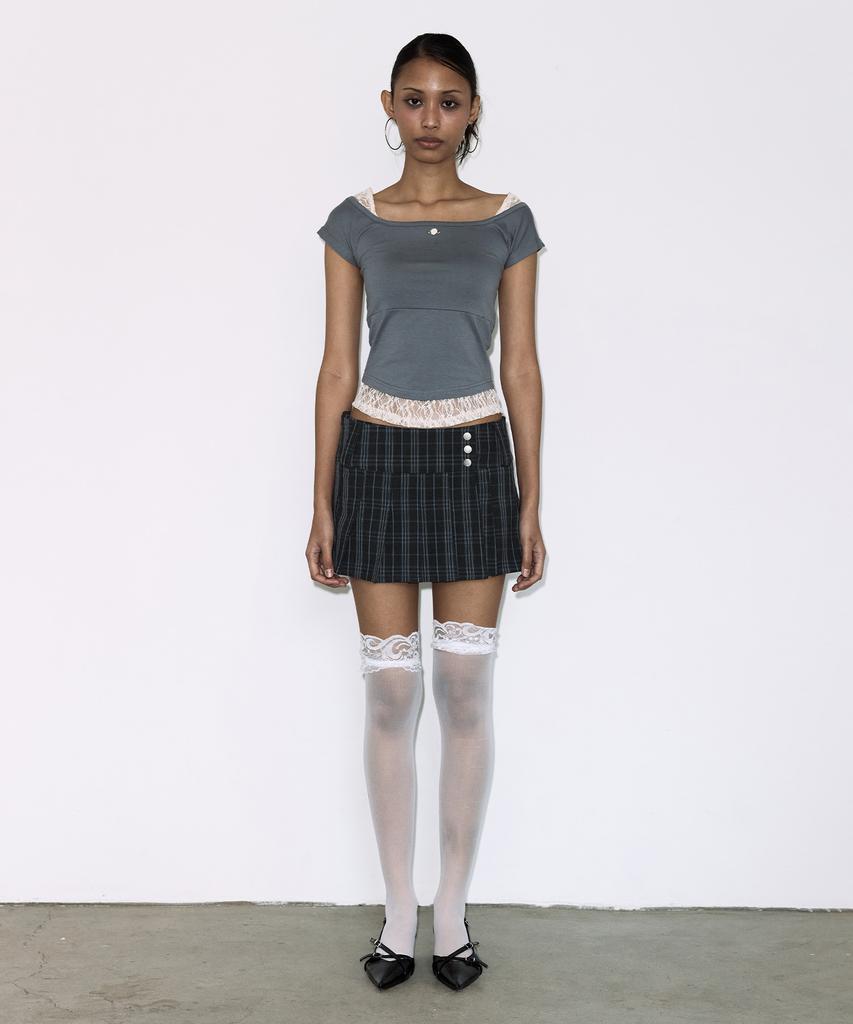 Fancy Club Check Pleated Wrap Skirt (Charcoal) F26Qd159