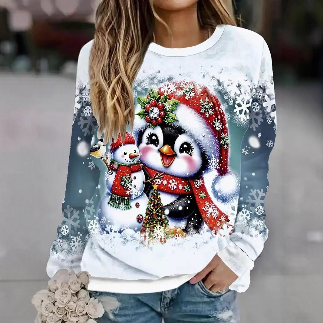 

Christmas Series 3D Printed Fashionable Cute Round Neck Long Sleeved Comfortable Casual Loose Plus Size Women s Pullover M