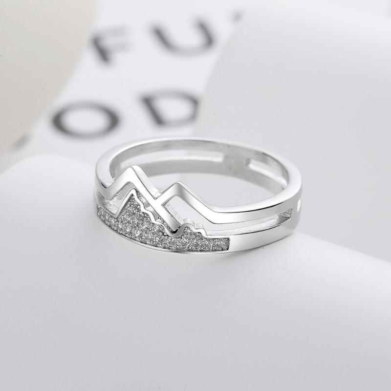 Matching Couple Ring for Couples Silver Tone Open Design Mountain Detail Anniversary Jewelry Gift for Daily Wear