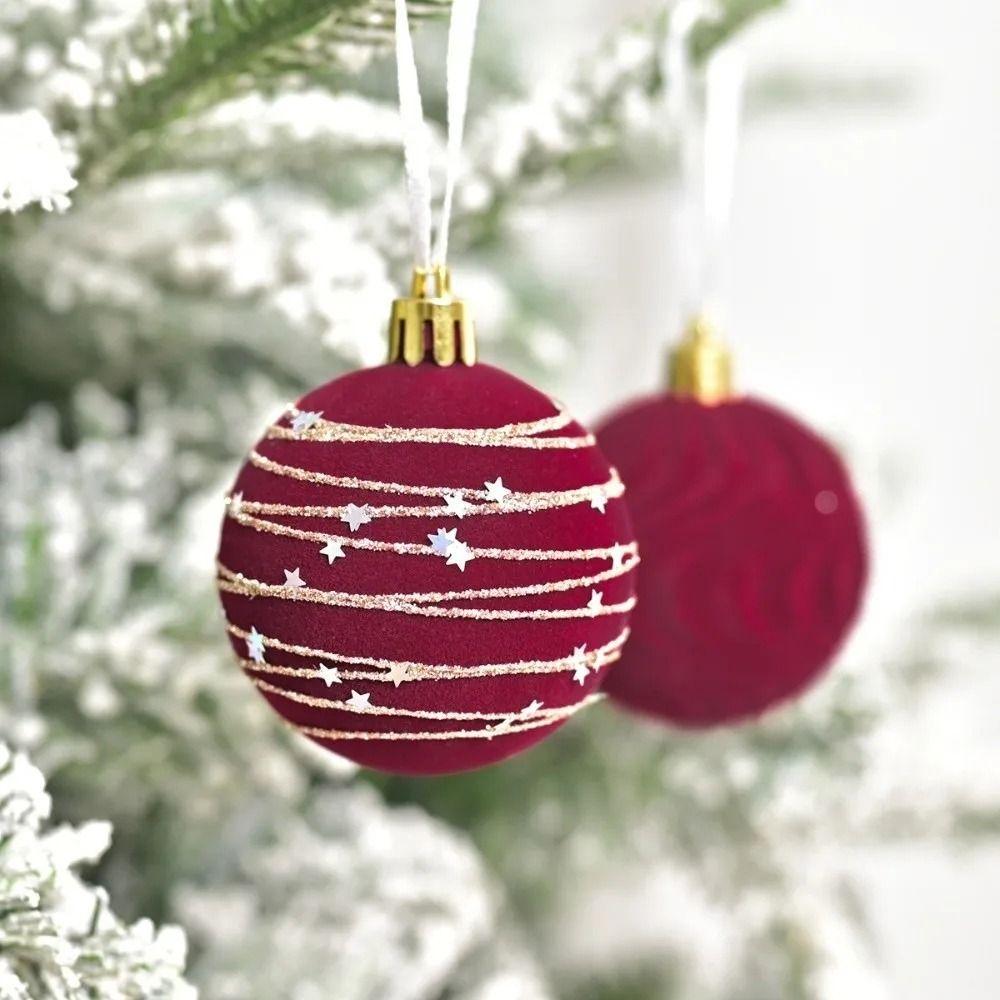 Plastics Christmas Tree Ornament Glitter Flocked Christmas Balls  Christmas Home Decoration