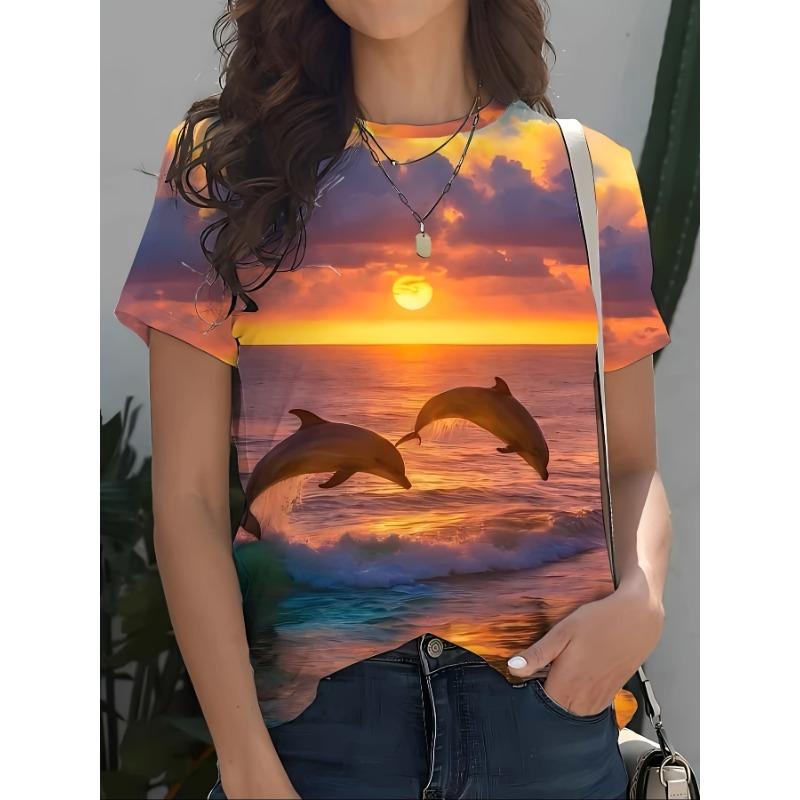 Summer Round Neck 3D Various Animal Print Top Fashionable Casual Short Sleeved Women's T-shirts