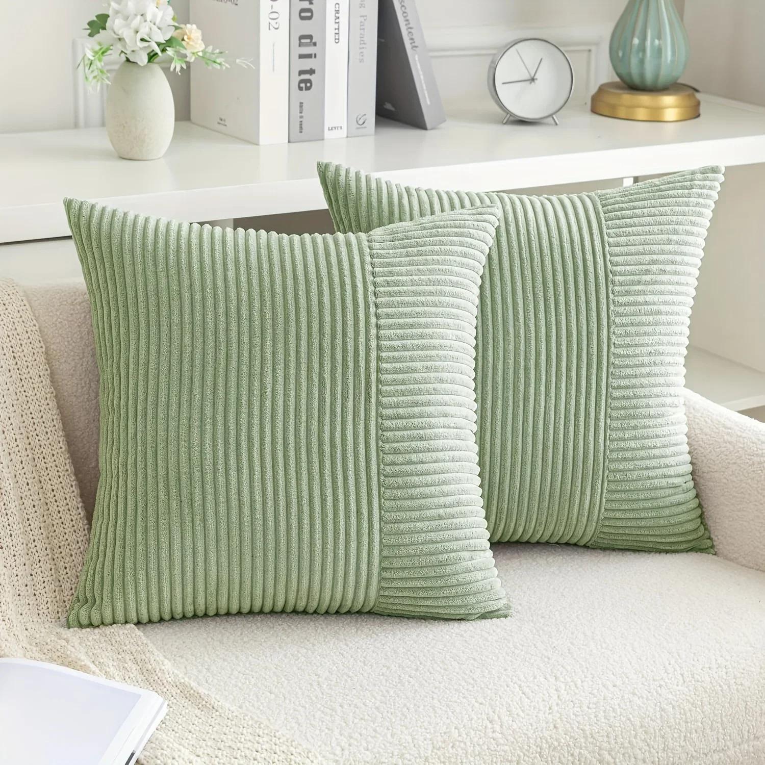 Beige Gestreift Gestreift Patchwork Corduroy Kissenbezug 45x45 Weicher Plüsch Sofakissenbezug für Sofa Gemütlich Modern Kissenbezug 45X45CM 1Pcs
