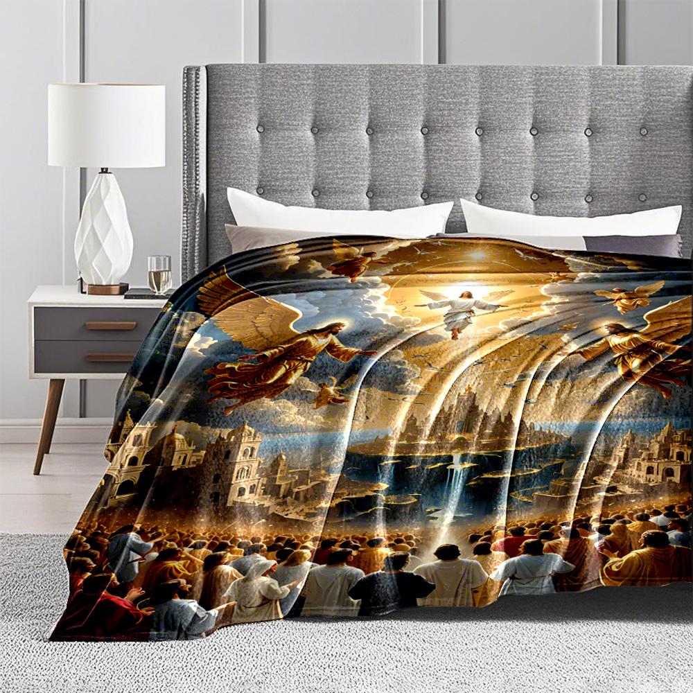 Heavenly Scene with Angels and Light Keep warm Keep warm suitable for living room and bedroom sofas