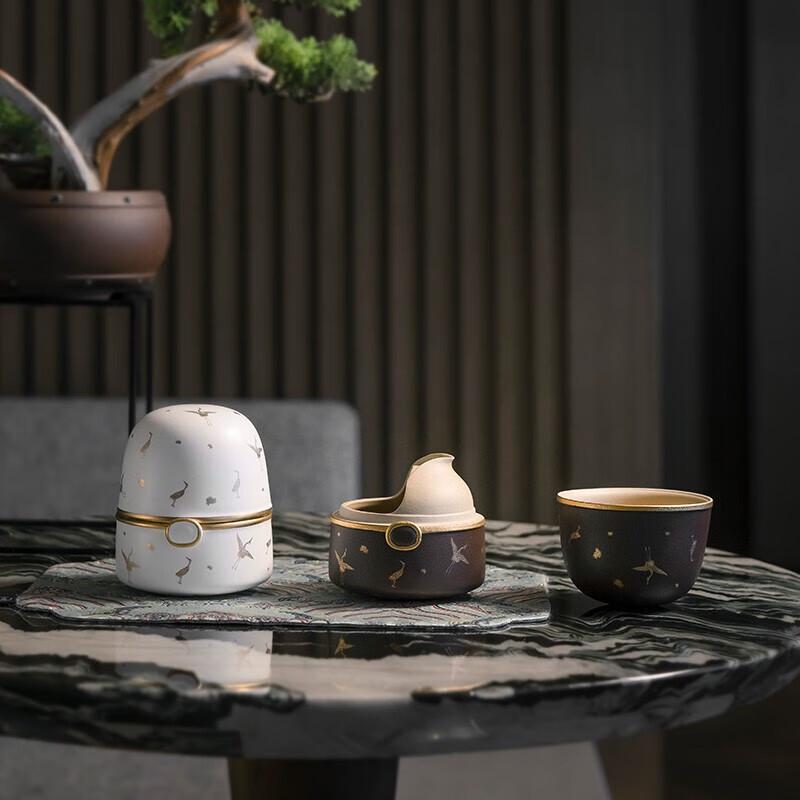 

Wanquiantang Roly-Poly Ceramic Travel Tea Set - Gold Crane