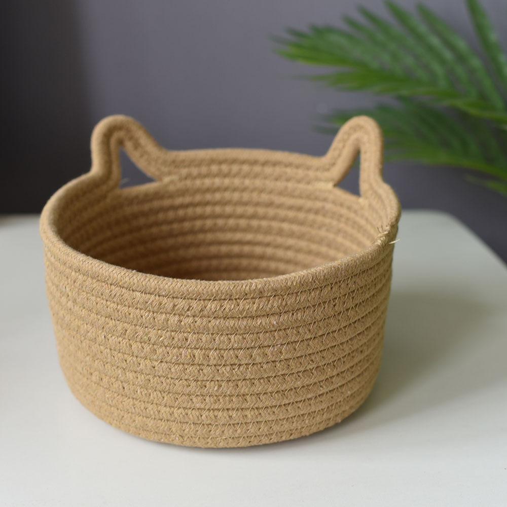 Storage Basket Cotton Basket Woven Basket Rattan Cat Ears Round Storage Basket Table Top Storage Hand-woven