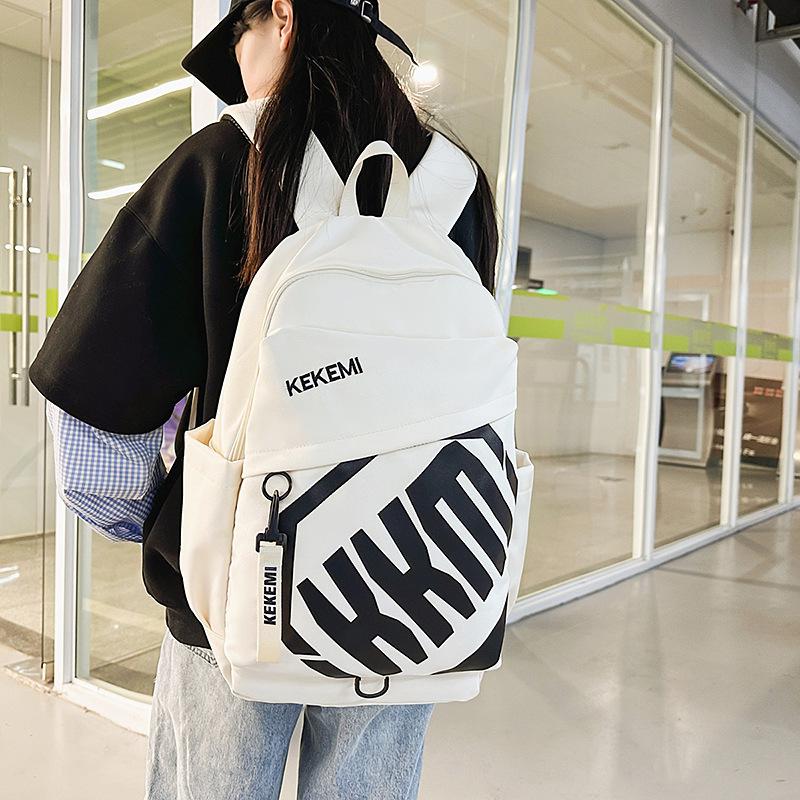 Literature and Art Simple Letter Printing Contrasting Color Large Capacity Junior High School High School Student Schoolbag Computer Bag Backpack