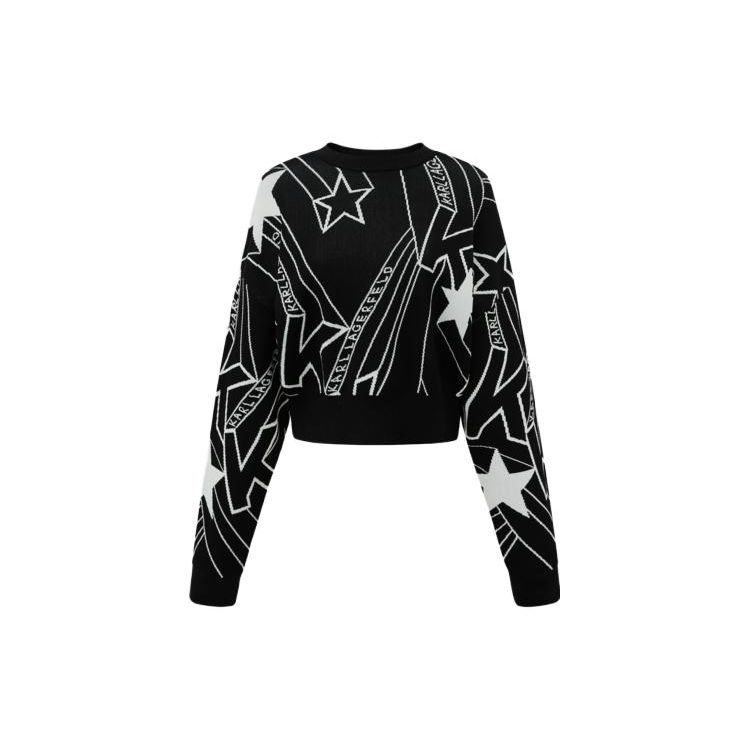 Karl Lagerfeld American Street Style Everyday Versatile Light Luxury Star Pattern Printed Round Neck Pullover Sweatshirt Women Sweatshirt 231L2053