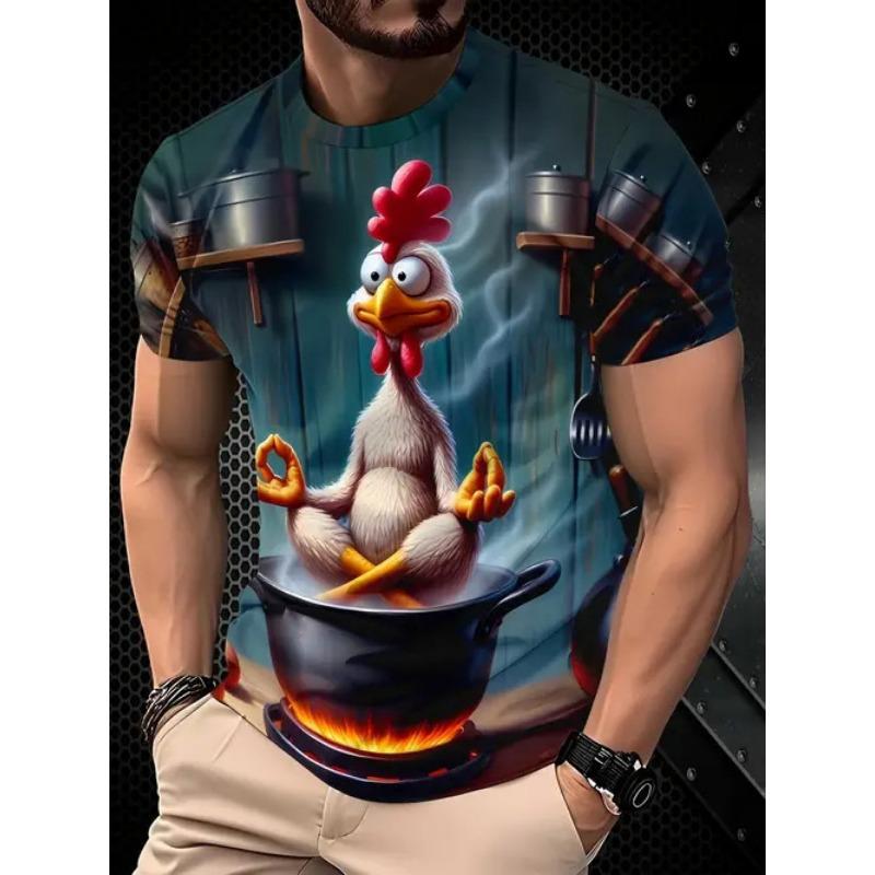 Funny Animal T-Shirts Tiger Rooster 3D Print Men s Short Sleeve Hip Hop T Shirt Oversized XXS
