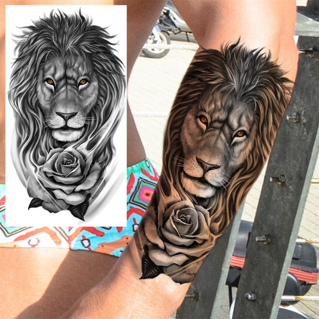 1 Blatt Realistische Falsche Löwen Temporäre Tattoos Für Männer Erwachsene Frauen Übertragbarer Einweg-Tattoo-Aufkleber Wasserdichte Körperkunst