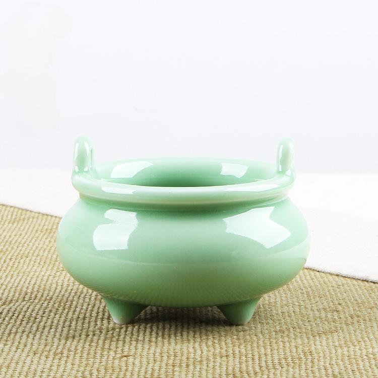 Celadon Imitation Temple Double Ear Ceramic Thread Incense Burner Temple Buddha Furniture Ceramic Sandalwood Incense Burner