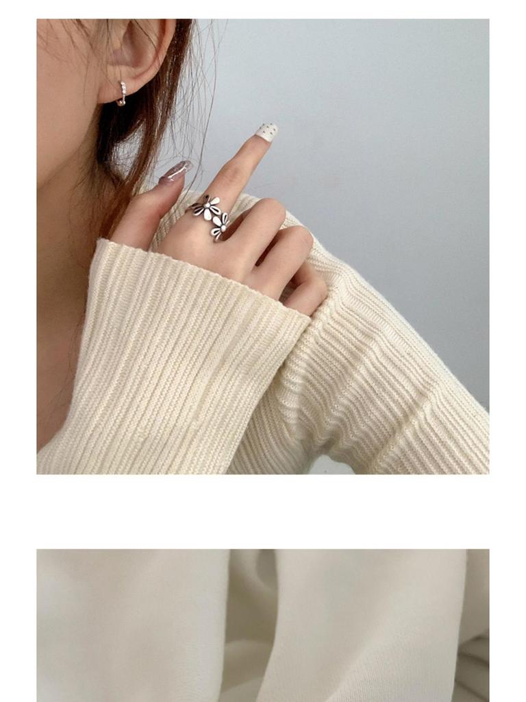 925 Sterling Silver Floral Ring: Women's Retro Fashion Open Adjustable Design