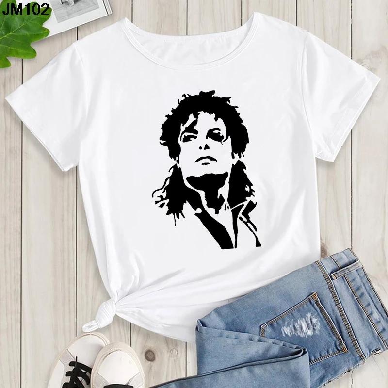 Mens and Kids Summer Shirt Pop King Michael Jackson Womens Printed Shirt Harajuku Casual White Top Womens Trendy Rock Shirt