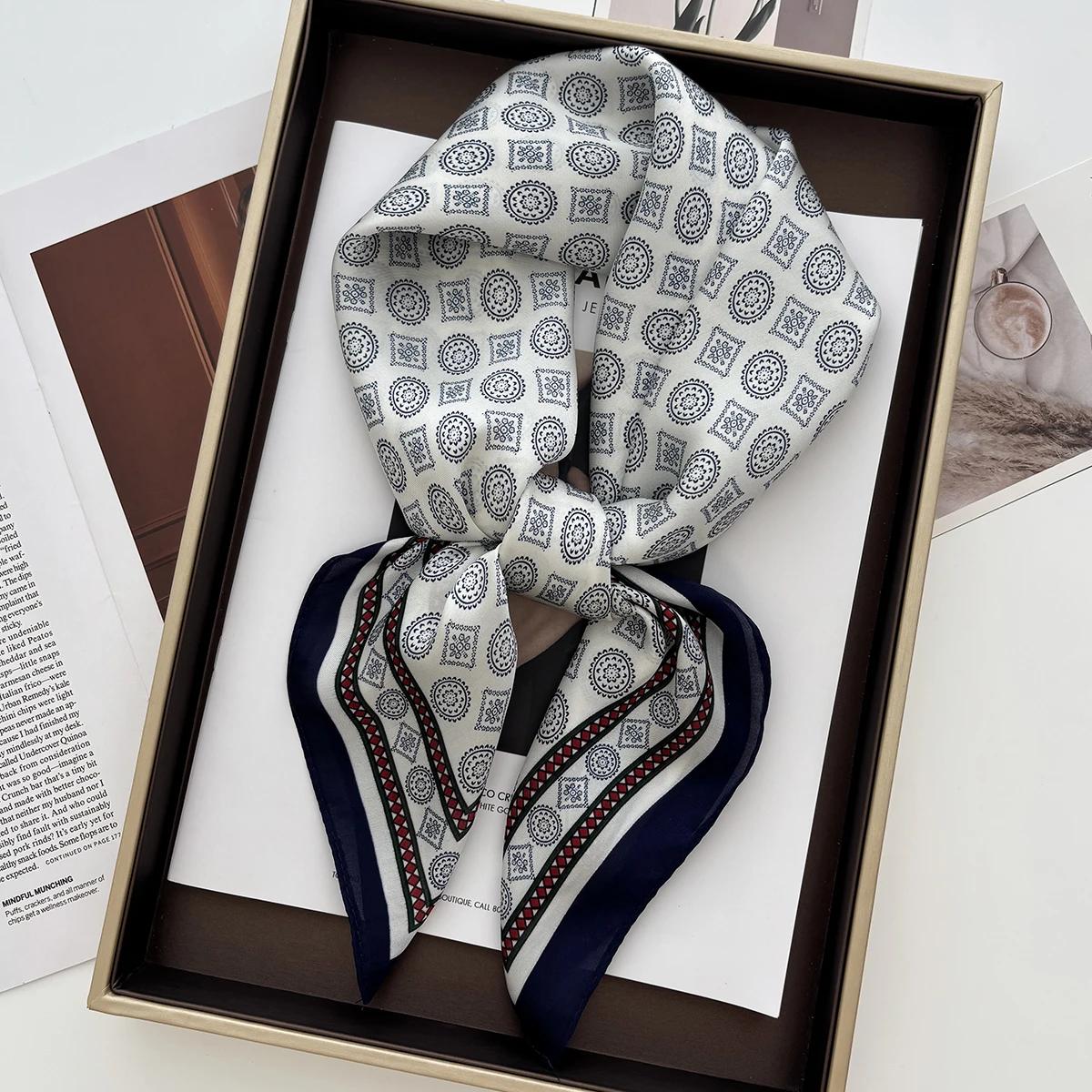 

Luxury Floral Print Square Scarf Women Hijab Hair Bands Neckerchief Female Satin Shawl Ribbon Headband Fashion Wraps Bandana 70x70CM