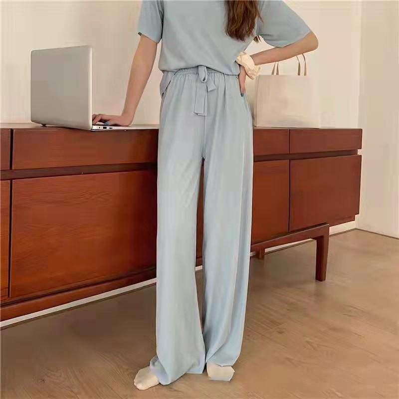 Ice Silk Pyjamas Kvinner Solid todelt sett Sommer Natttøy Kortermet Høst Koreansk Klassisk Basic Elegant Chic Trend