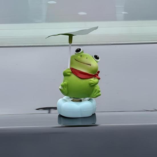 Car Ornaments Cute Rotating Frog Resin Dashboard Figurine Stress Relief Decoration with Strong Sticky Base Funny Accessory for Car Auto Motorcycle