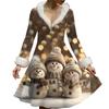 Women's Casual V-neck Christmas Print Plush Long-Sleeve Casual Dress
