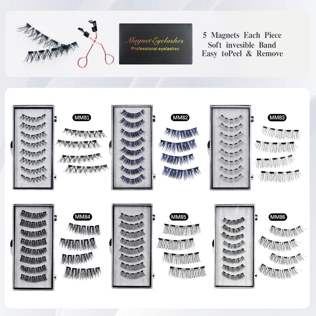 8Pcs Magnetic Eyelashes No Glue Needed Magnetic False Eyelashes with Applicator Reusable Thick Natural Effect 5 Magnets Lashes