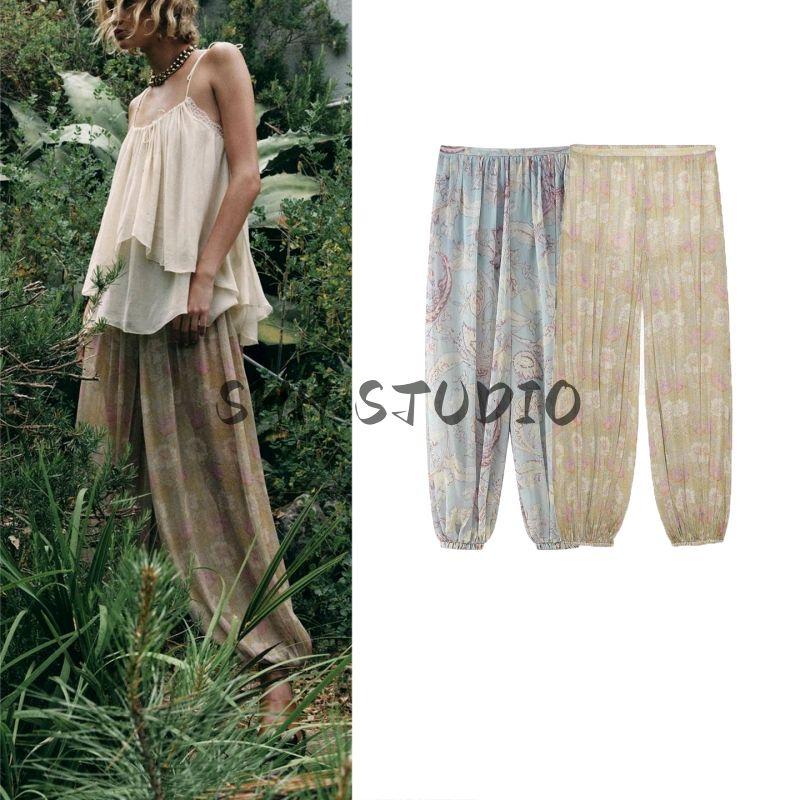 Summer New Product Women's Clothes Pleated Decoration Mid-Waist Elastic Decorative Layer Fluffy Pants Foot Flower Bloomers 3285007