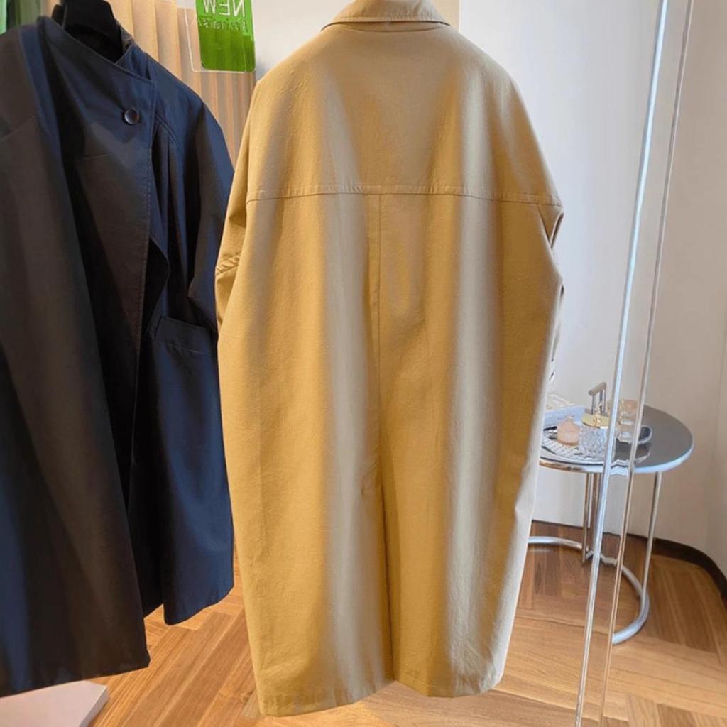 Korean Style High-End Stand-Up Collar Loose Mid-Length Trench Coat for Women