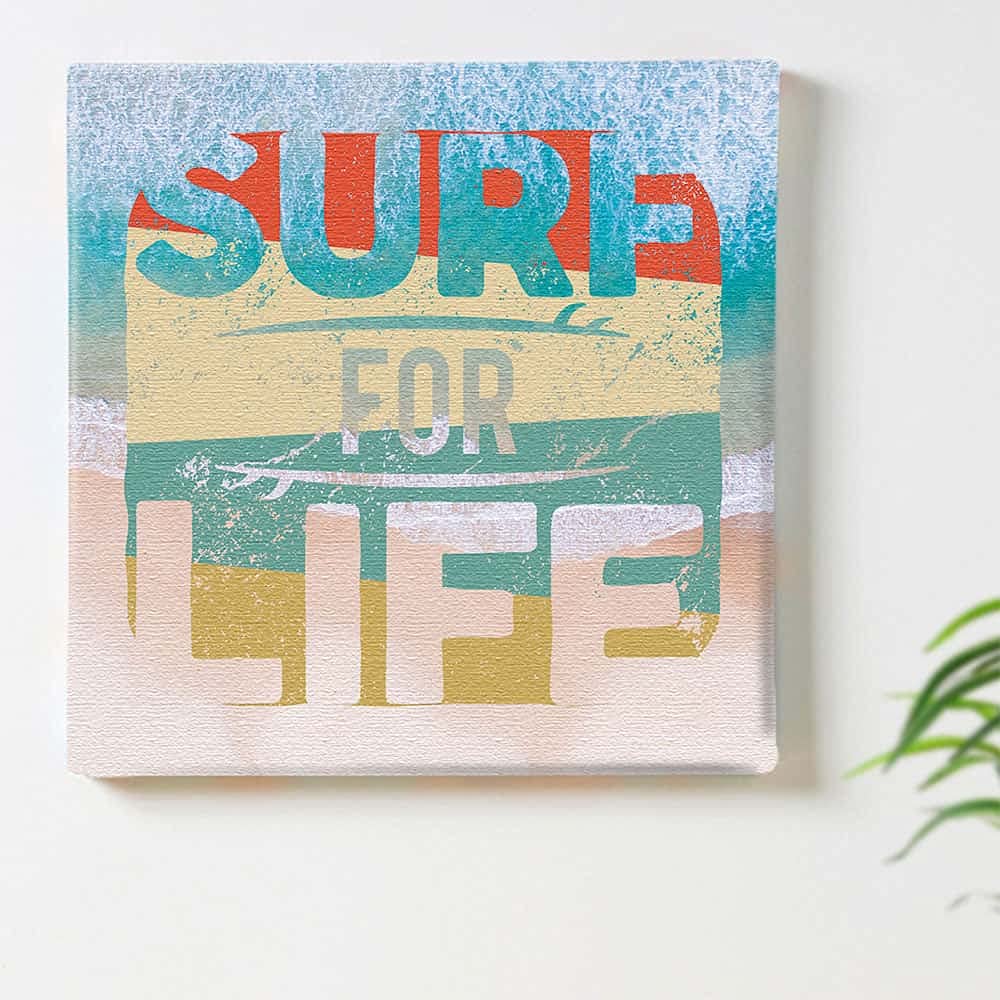 Art Deli Surf Typography Fabric Wall Art Panel, 57 x 57 cm, Made in Japan