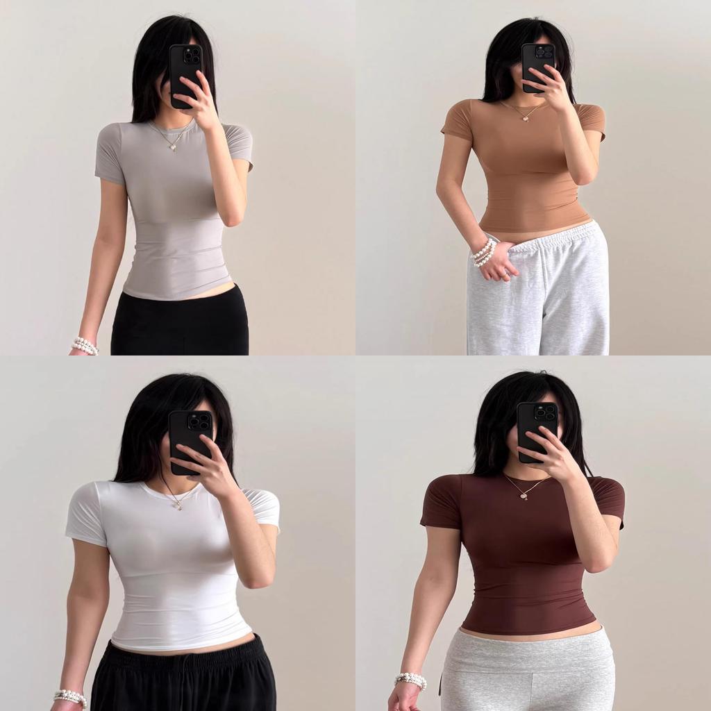 Basic Slim Fit T Shirt With Nylon Fabric For Casual Wear And Yoga