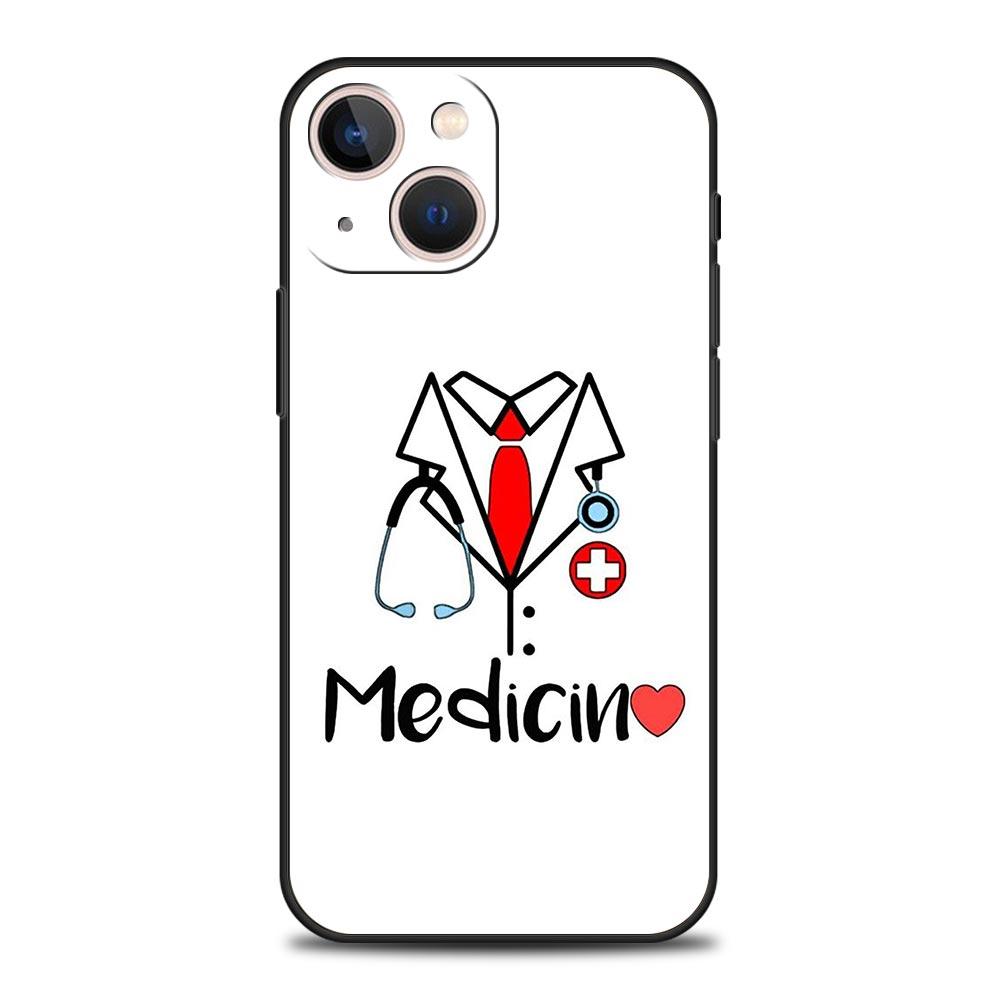 Phone Case For iPhone 16 15 14 13 12 11 Pro Max XS X XR SE 7 8 Plus Soft Silicone Black Cover Doctor Nurse Medical Medicine