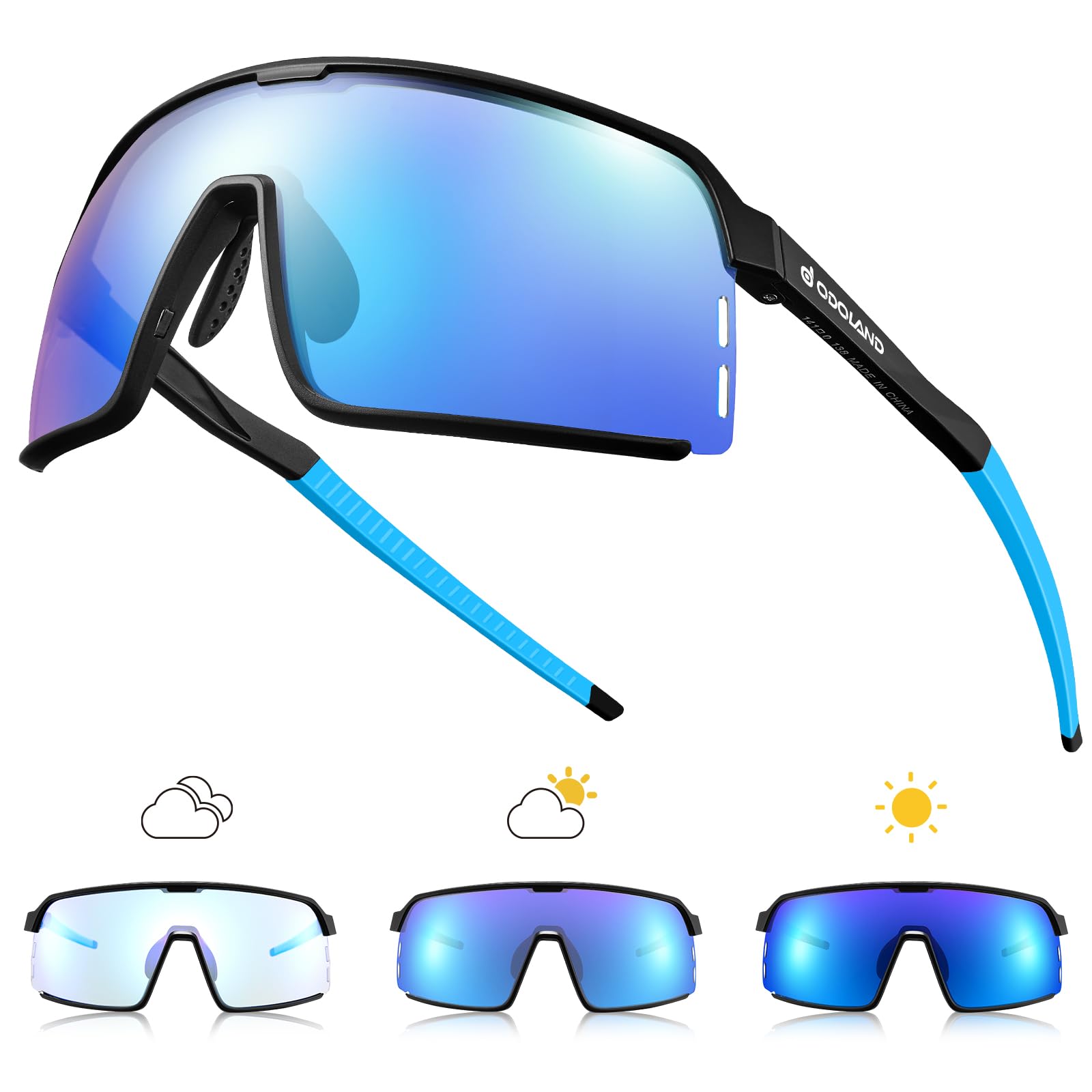

Photochromic Automatic Sports Case Color Changing Day and Night UV400 UV Cloudy Night Blue [Odoland] Sunglasses, Photochromic, Sunglasses, Included, синий