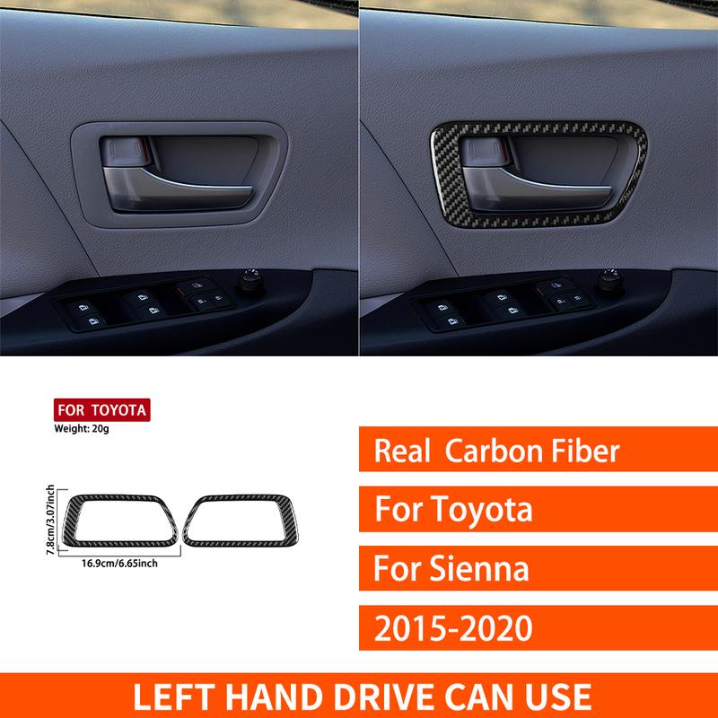 For Toyota Sienna 2015- Real Carbon Fiber Stickers Door Switch Handle Panel Trim Frames Car Accessories Interior Decorative