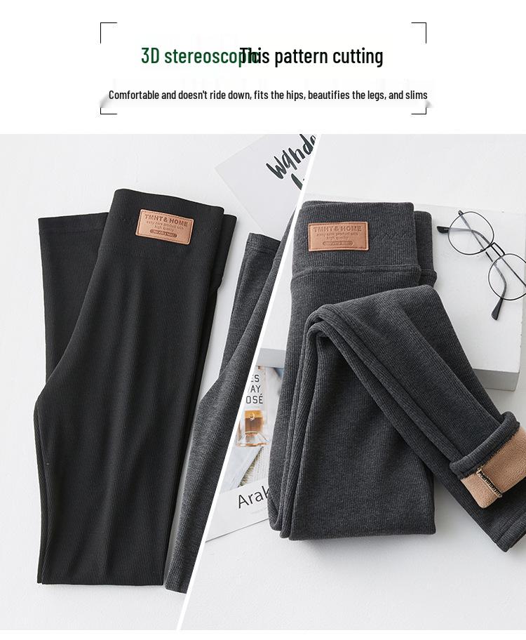 Plus Size Women's High Waist Fleece-Lined Lambswool Leggings for Autumn/Winter - Fits Up to 200 lbs