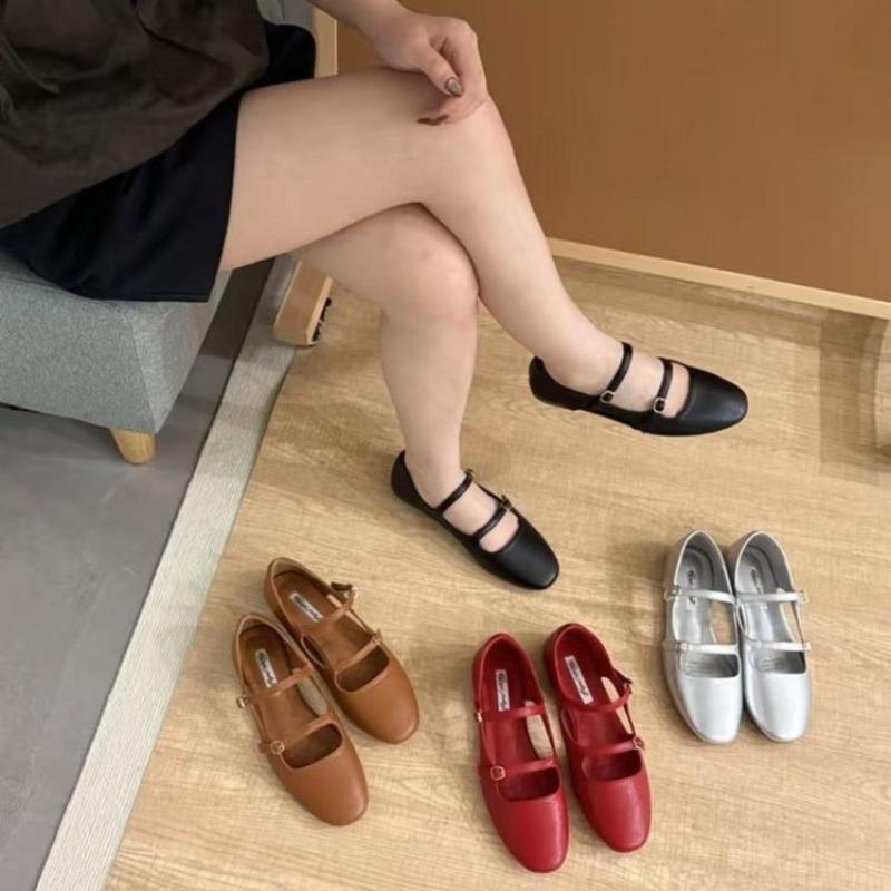 Retro flat bottom one-word buckle with Mary Jane shoes women's summer new versatile commuter soft-soled single shoes