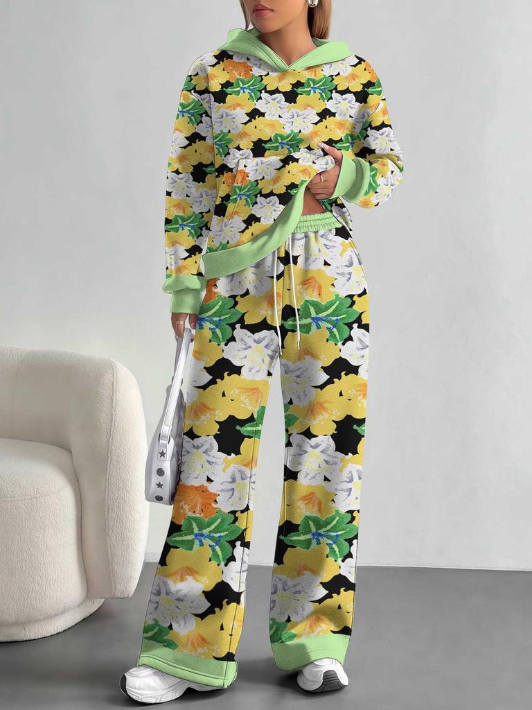 Gradual Change European And American Autumn And Winter Casual Long-Sleeved Suit Women'S Hooded Sweater Trousers Two-Piece Set