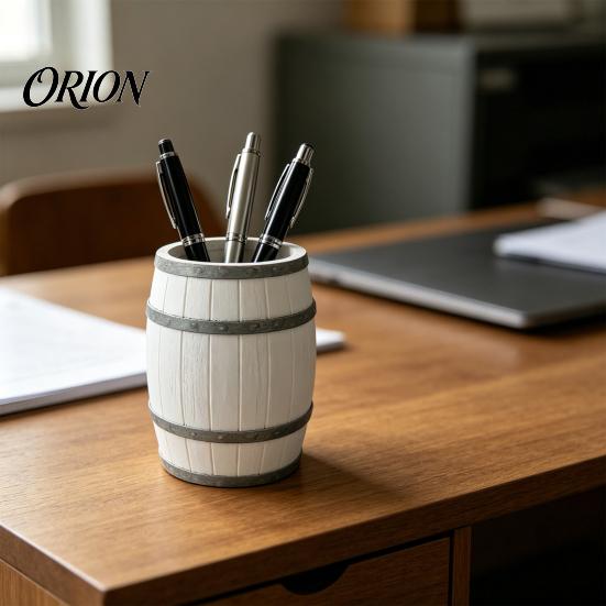 Stable Desk Storage Wine Barrel Shaped Organizer, 3D Printed Vintage Pen Holder, Large Capacity Desktop Organizer Pot with Solid Base, Practical