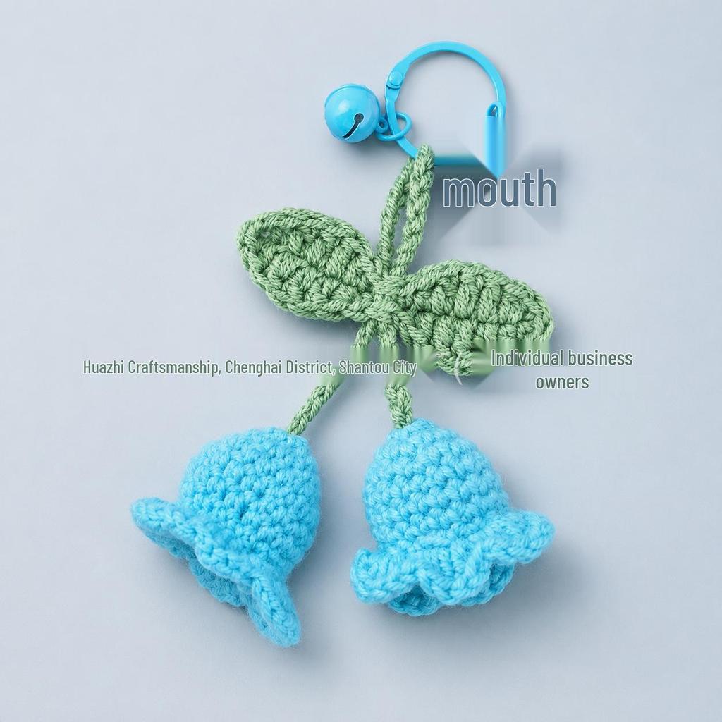 Handmade Lily Flower Wind Chime Keychain Doll Yarn Crochet Pendant for Bag & Car Decor