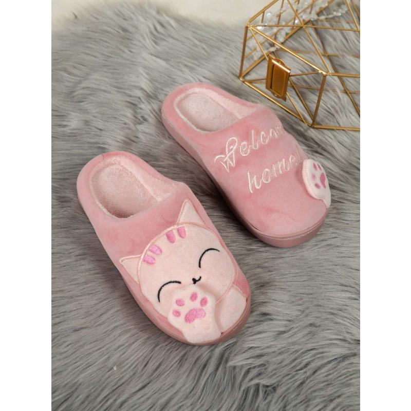 Home Slippers, New Cartoon Fluffy Slippers, Comfortable and Warm  Soft Plush Shoes, Solid Color Indoor Floor Slippers