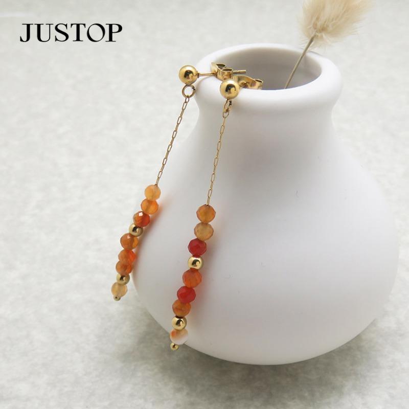 New Chinese Style High-end Ancient Style Titanium Steel Earrings New Chinese Style Retro Temperament Natural Stone Tassel Earrings