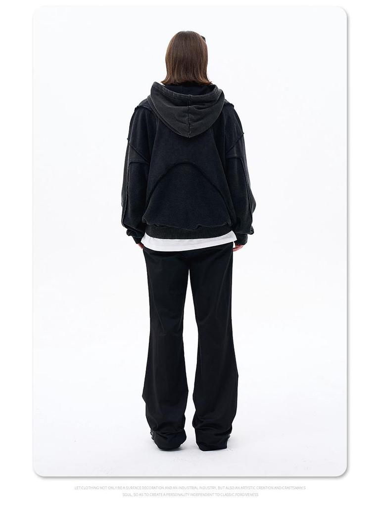 Lan Hai Men's Hooded Sweatshirt | 2025 Autumn/Winter Collection | Trendy Reverse Stitch Design | Solid Color | High Street Style