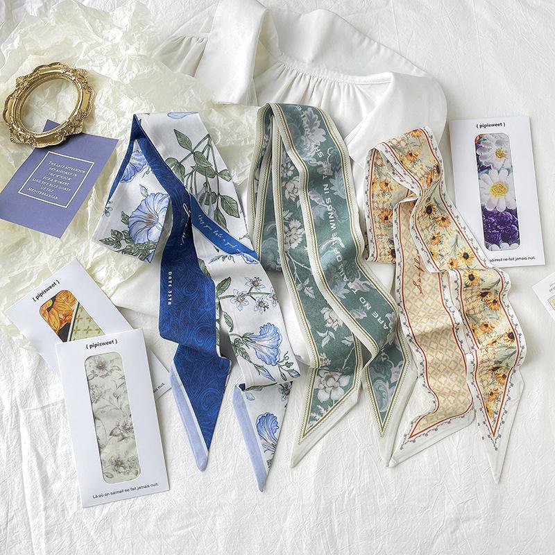 Retro Florales Schleifen-Haargummi & Seidenschal-Accessoire