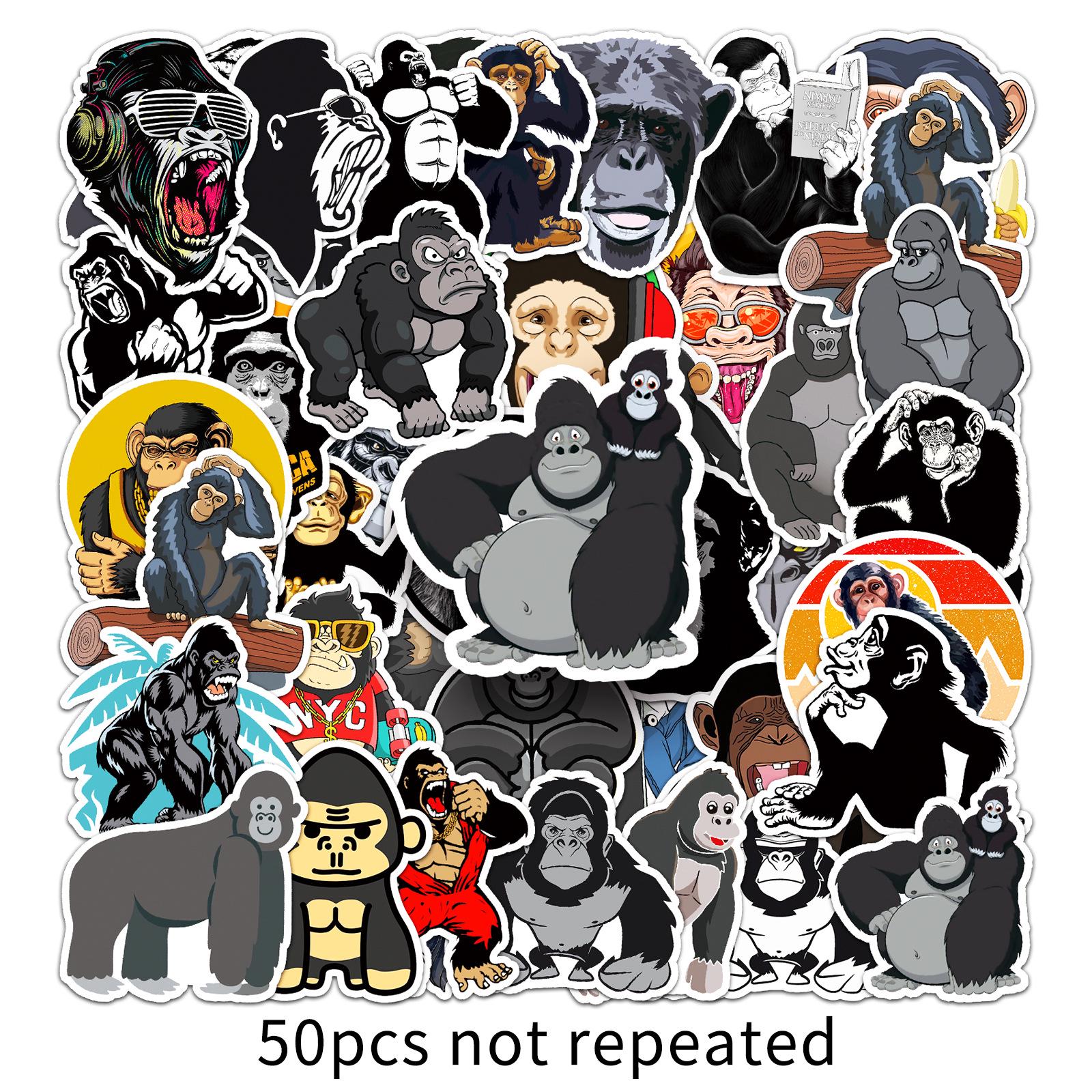 

50pcs Waterproof Cartoon Gorilla & Animal Stickers for Decorating Cups, Diaries, and Suitcases