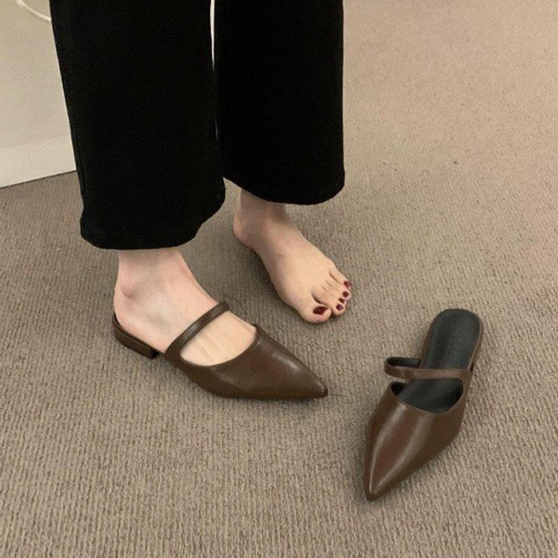 Comemore Baotou Half Slippers for Womem Temperament Shallow Mouth Pointed Head Female Summer Outside Wear Mules Slides Shoes