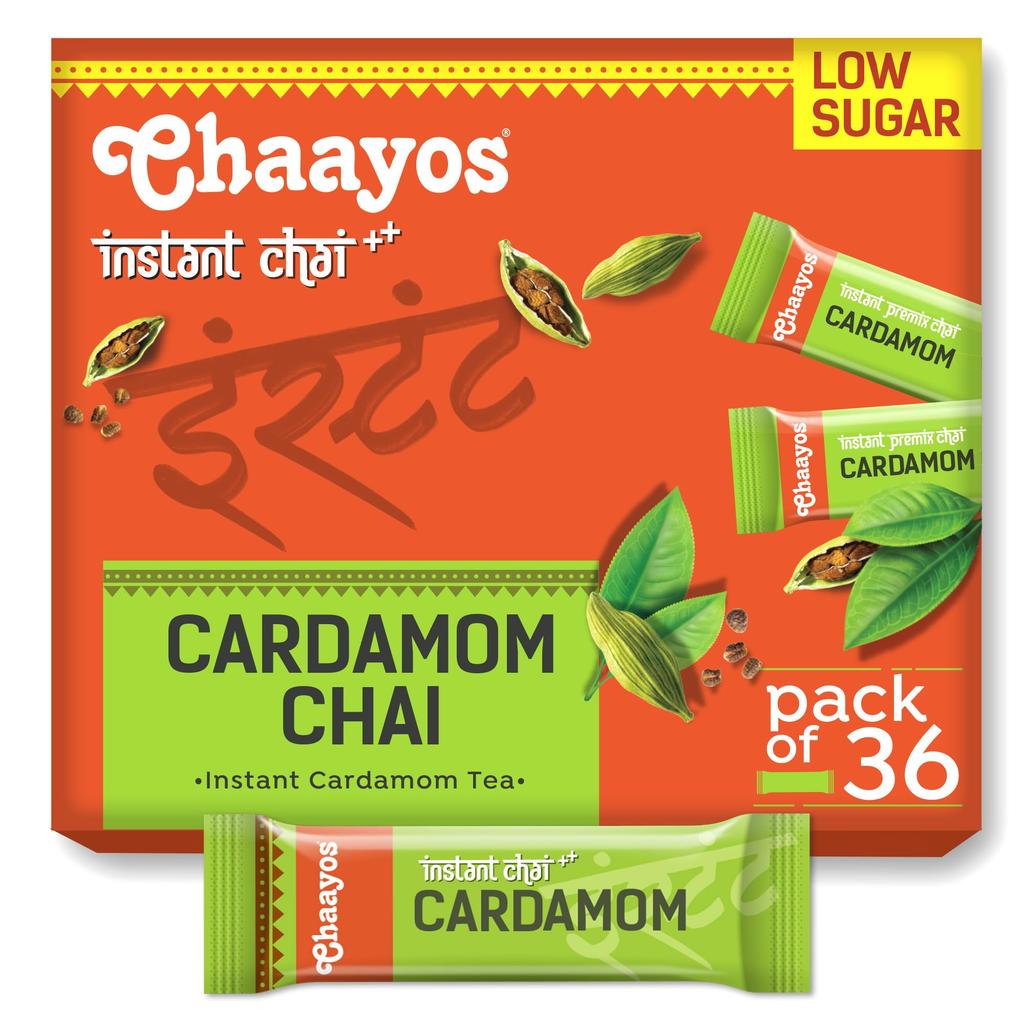 Chaayos Instant Tea Premix - Elaichi Flavour - Low Sugar (12g * 36 sachet) (Makes 150ml), Elaichi Tea Powder, Premix Tea, Elaichi Chai, Desi Chai